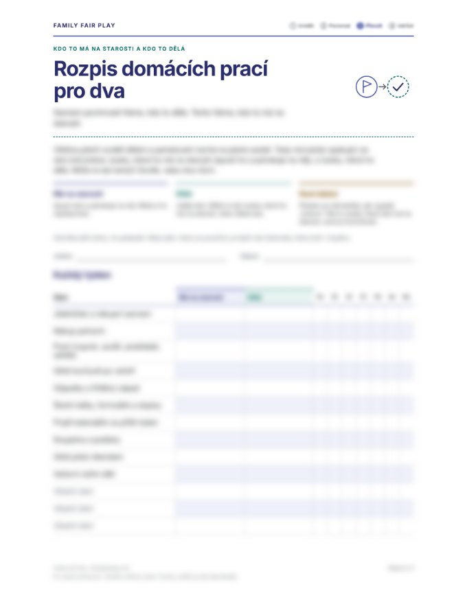 První strana: Rozpis domácích prací pro dva